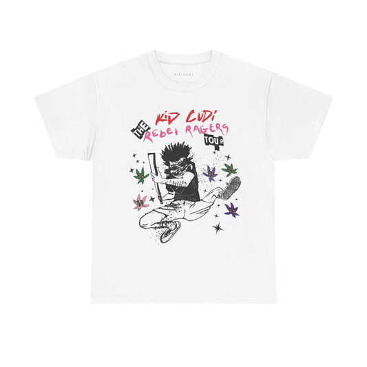 KiD CuDi Tour Merch - Rebel Ragers Bat Graphic White Tee